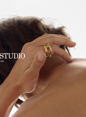 清仓Lie Studio环形几何交错线条极简风丹麦简约高级小众戒指