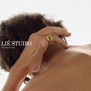 清仓Lie Studio环形几何交错线条极简风丹麦简约高级小众戒指