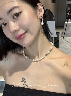 LUVAJ珍珠十字架心形锁骨项链