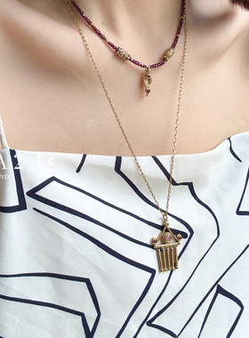 现货LA2L法国草莓晶镶嵌流苏纯手工立体复古高级长款项链POUR TOI