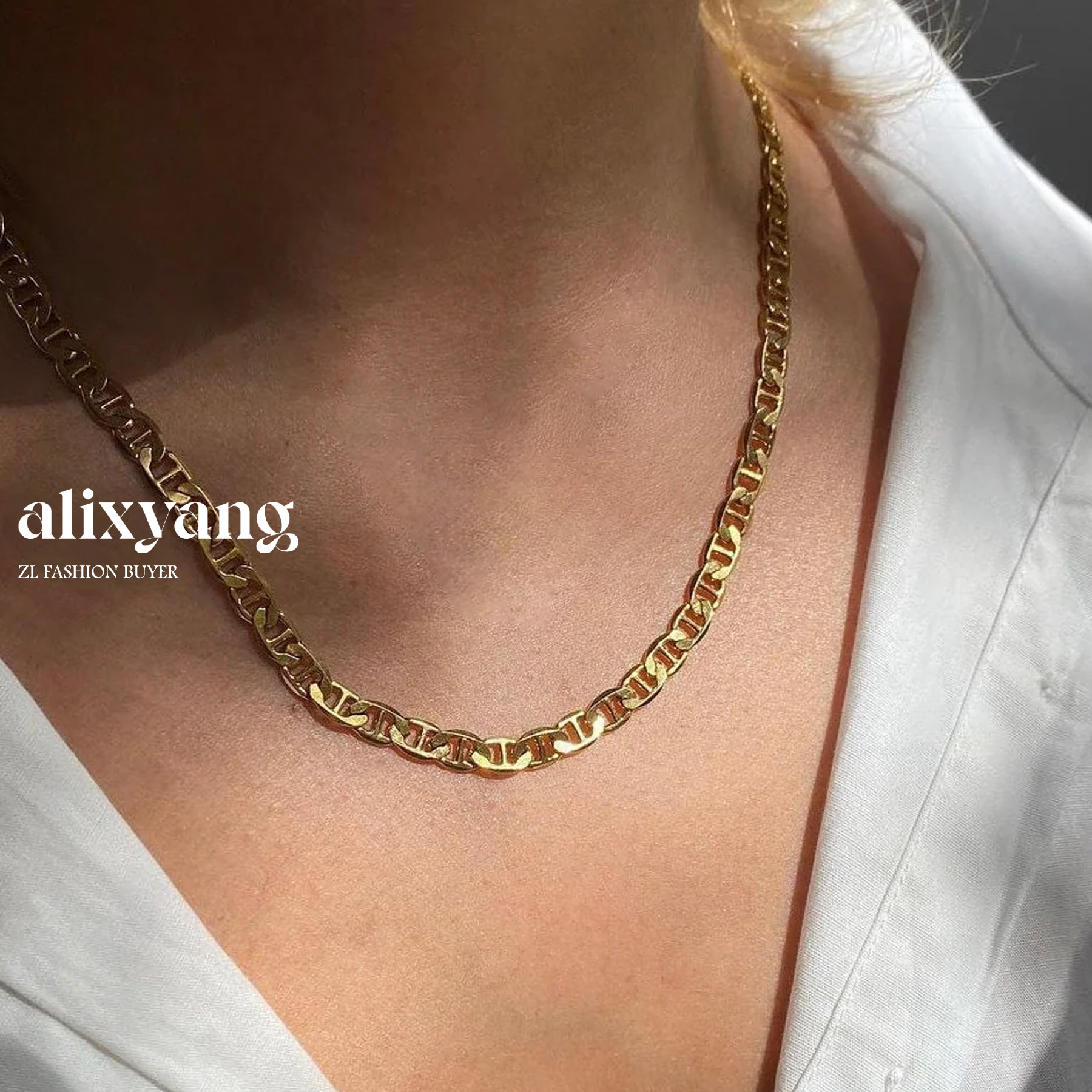 清仓Alix Yang长款链条拼接镀金银色男女情侣项链官方授权