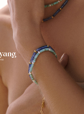 清仓Alix Yang绿松石蓝玛瑙串珠珍珠复古镀金手链官方授权