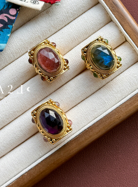 现货LA2L法国椭圆大号宝石镶嵌纯手工雕刻复古高级戒指POUR TOI