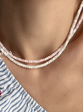 温莎白色粉色贝壳珠串锁骨项链