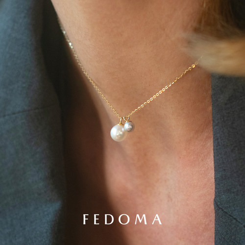 现货Fedoma18K金白色灰色双色珍珠项链轻奢小众设计高级礼物