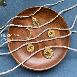 清仓希腊Hermina Athens守护之眼金币月牙健康女神项链白百何同款