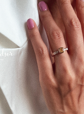 现货LHWindsor温莎方形黄钻切割几何线条柠檬挞开口戒指明艳闪耀