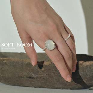 现货SOFT ROOM椭圆天然玉髓白水晶玛瑙绕线极简细戒叠戴戒指高级