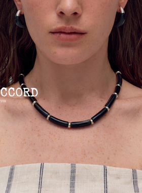 现货26SS新款DACCORD黑色牛角银珠立体拼接宽版项链中性复古高级