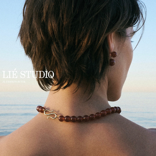 现货Lie 官方授权 Studio红玛瑙黄玉石双圆球耳环丹麦小众sasa同款