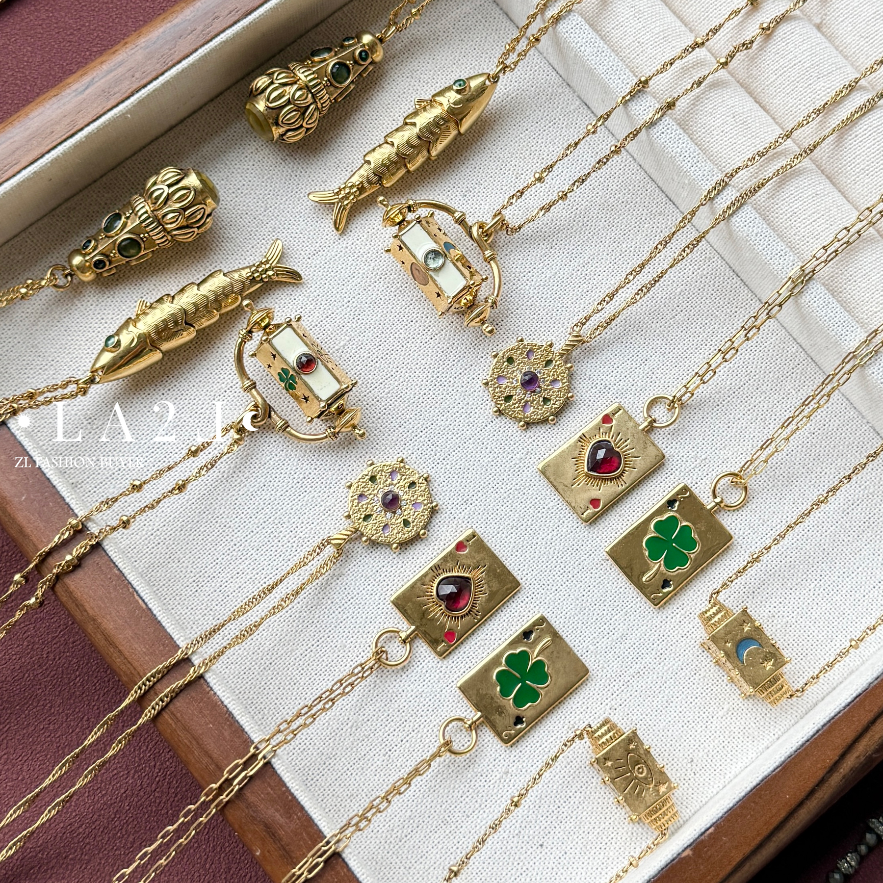 现货LA2L法国硬币雕刻宝石镶嵌异形立体复古项链纯手工POUR TOI