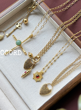 现货25FW新款DACCORD罗马鎏金雕刻系列心形叠戴高级复古项链戚薇