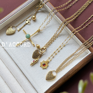 现货25FW新款DACCORD罗马鎏金雕刻系列心形叠戴高级复古项链戚薇