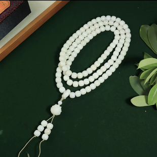 白玉菩提根手串原籽直切桶珠 老型108颗手串项链跑环手链男女文玩