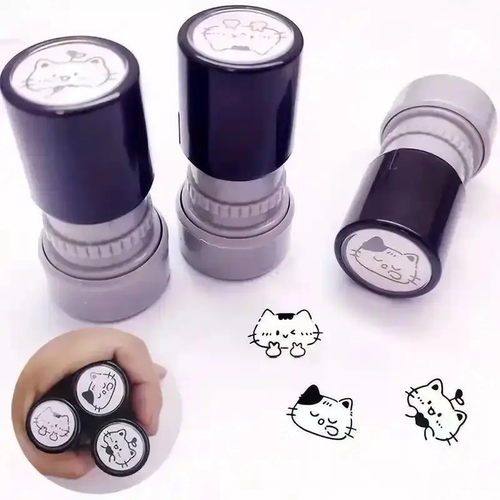 3件可爱小猫印章 - 趣味卡通小猫图案印章 -动物邮票 激励印章 - 适合手工制作、剪贴簿装饰