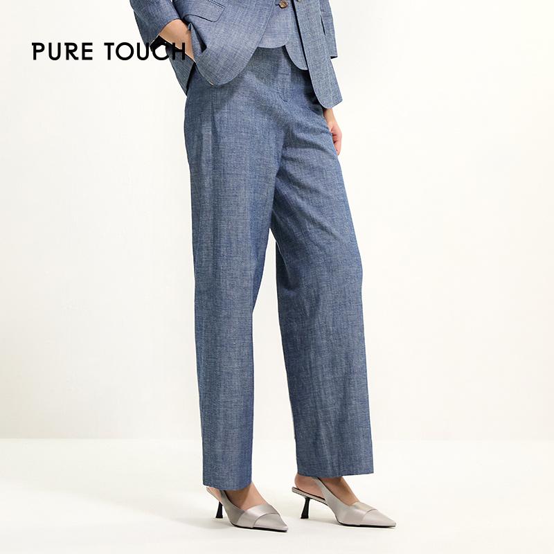 pure touch女士直筒西装裤通勤时尚简约百搭高级感雾月蓝正装长裤