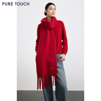 PURE TOUCH围巾25秋冬新款绵羊毛马海毛混纺红围巾200CM*32CM