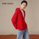 外套秋冬时尚 pure touch绵羊毛新年红色连帽拉链针织开衫 百搭上衣