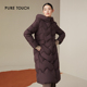 touch冬季 女士羽绒服外套修身 连帽紫色中长款 pure 白鹅绒时尚 加厚