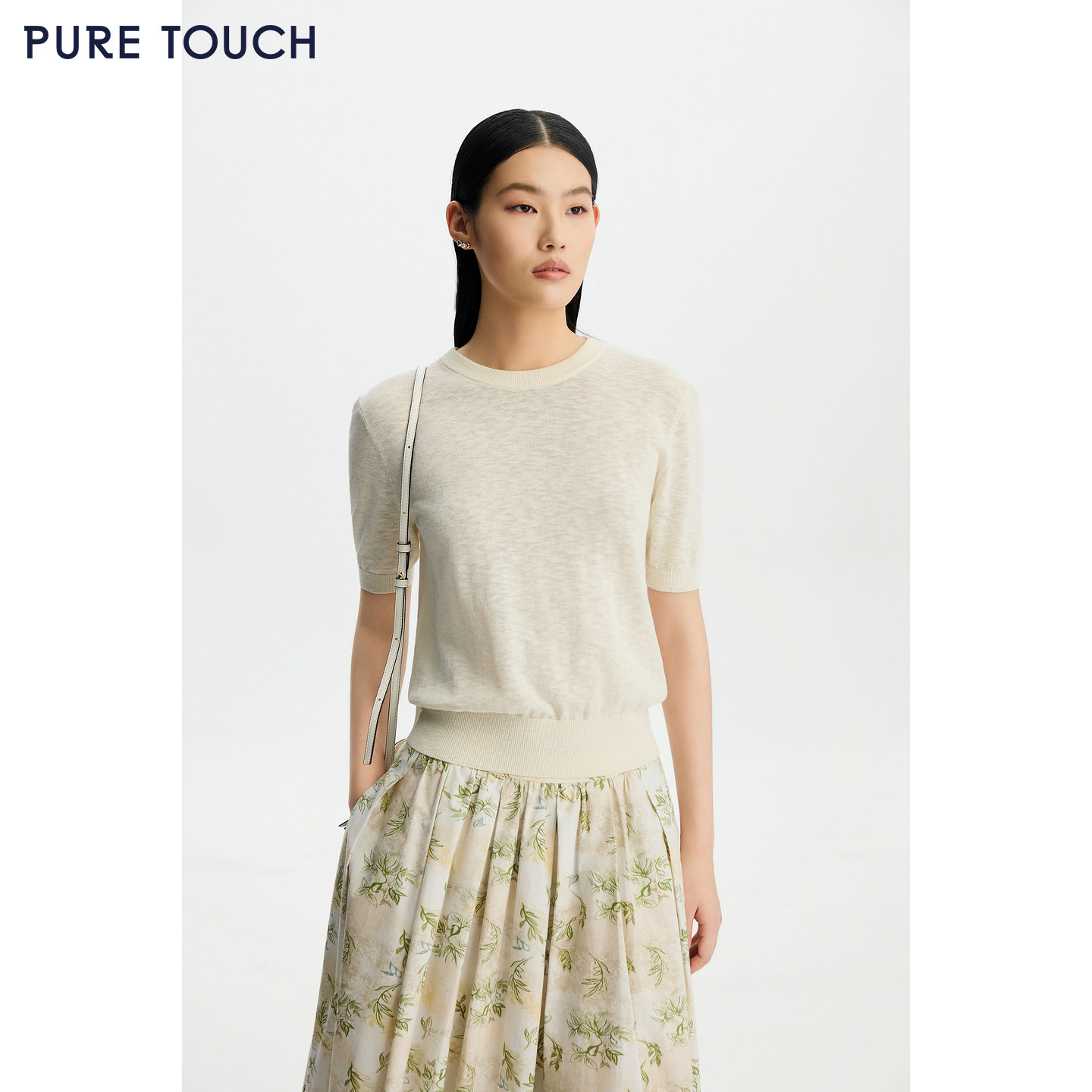 PURE TOUCH 26春夏新款圆领短袖针织衫棉麻混纺宽松百搭半袖T恤