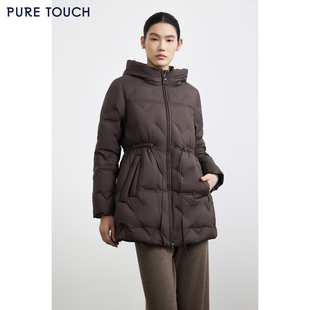 白鹅绒羽绒服中长款 商场同款 25秋冬新款 TOUCH女装 连帽鹅绒服 PURE