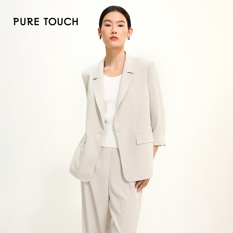 pure touch女士晨灰色醋纤西装外套简约时尚百搭舒适通勤上衣薄款