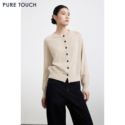 商场同款PURE TOUCH女装25秋冬新款羊绒针织开衫宽松圆领开襟毛衣