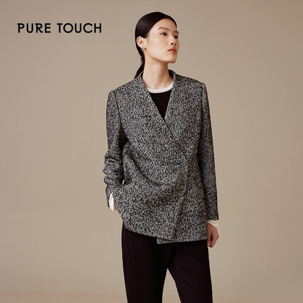 pure touch女士人字纹西装式短外套24优雅通勤短款大衣时尚设计感
