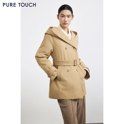 商场同款PURE TOUCH女装25秋冬新款连帽白鹅绒羽绒服中长款鹅绒服