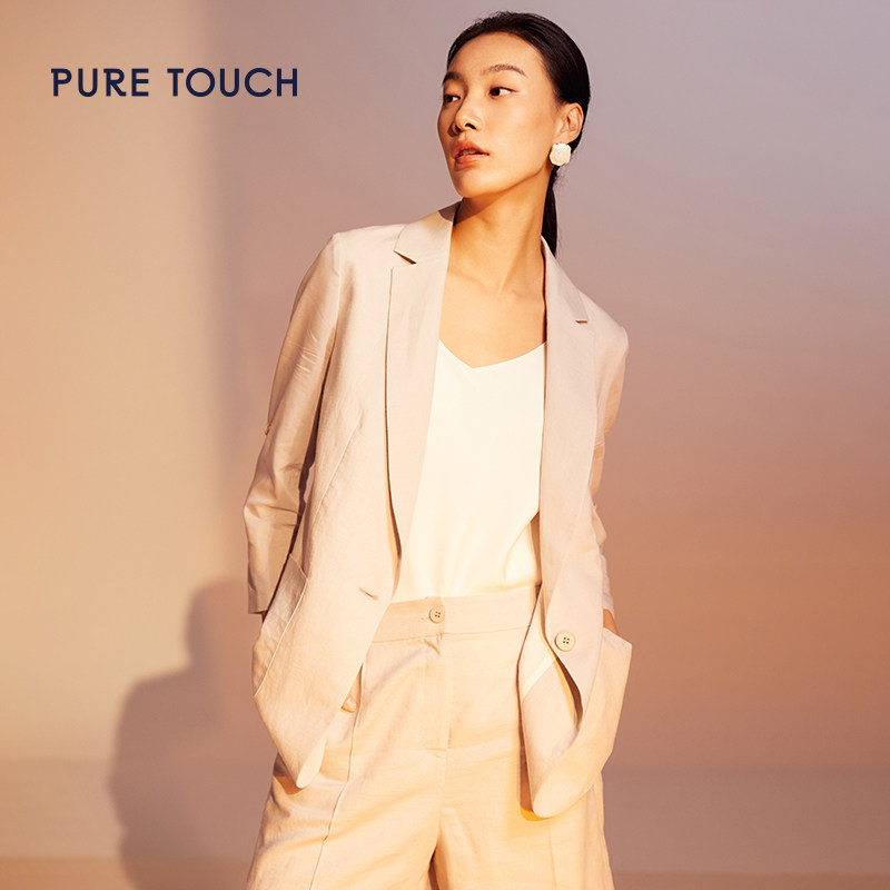 pure touch女士拼接中袖西服夏季凉感舒适上衣西装外套薄夏季新款