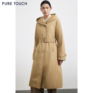 鹅绒服长款 商场同款 25冬新款 TOUCH女装 连帽系带三防羽绒服 PURE