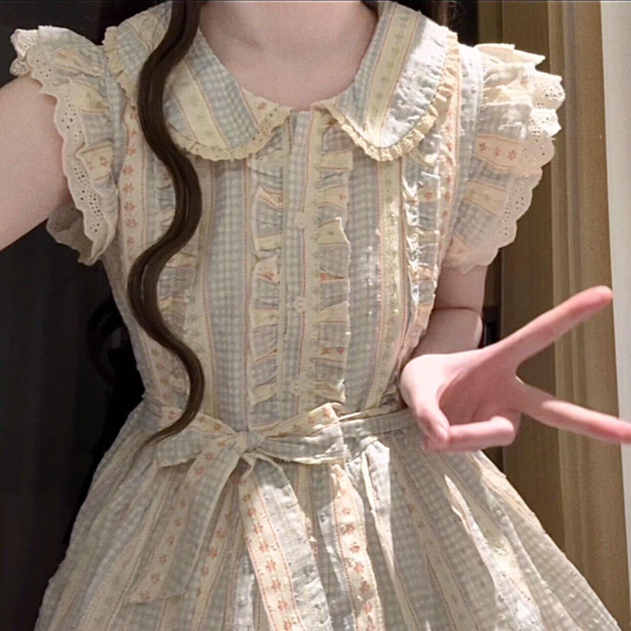 女大童森系小飞袖连衣裙夏季初中学生12-15岁女孩甜美碎花公主裙