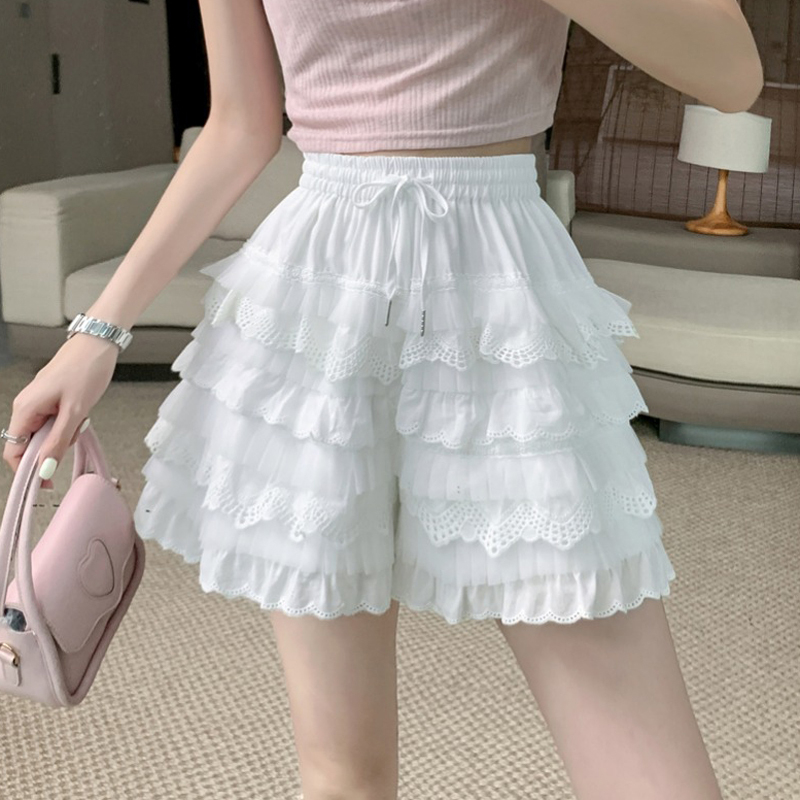 女大童休闲短裤夏装2025新款初高中学生蕾丝宽松蛋糕裤裙裤子