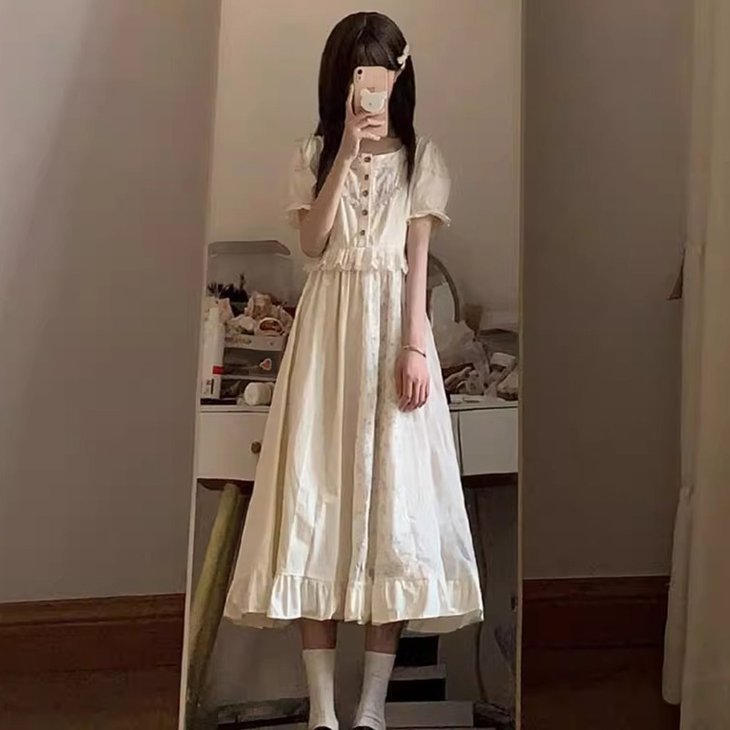 高中生中长款法式碎花气质裙子