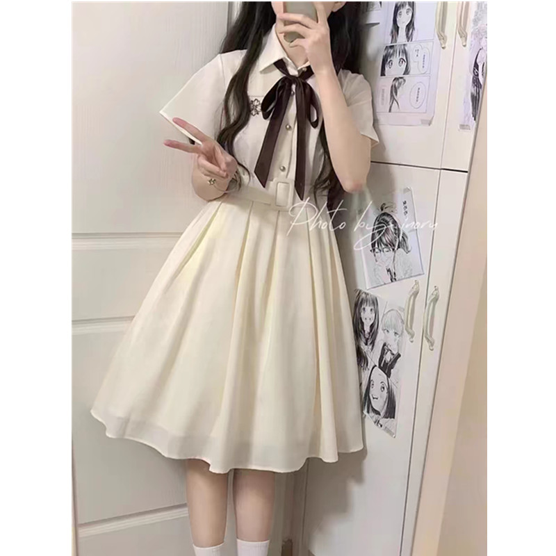 女大童学院风连衣裙夏装13岁初中学生15岁女孩收腰蝴蝶结公主裙子