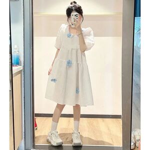 女大童方领连衣裙夏季初中生12-15岁女孩高级感日系超仙公主裙子