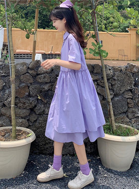 女大童紫色不规则森系连衣裙