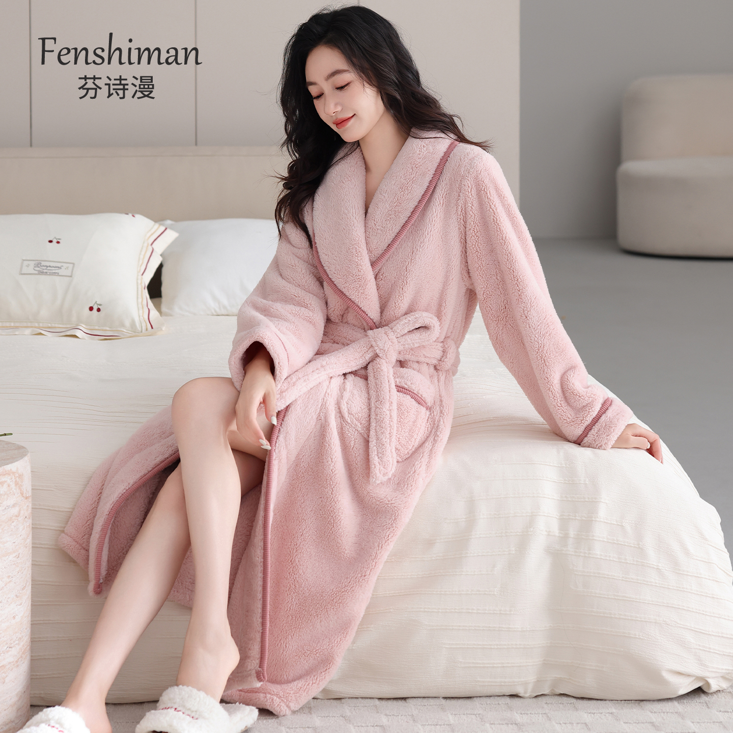 【超温暖】睡袍女士秋冬法兰绒