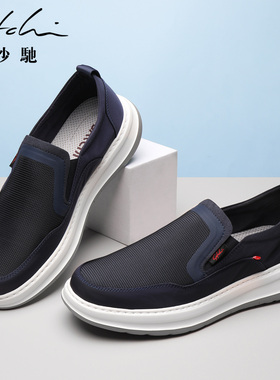 沙驰男鞋2025夏季新款一脚蹬网面鞋布鞋织物帆运动休闲鞋
