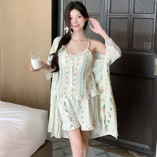 三件套带胸垫高级感家居服薄 性感纯欲吊带短裤 云朵棉睡衣女款 夏季