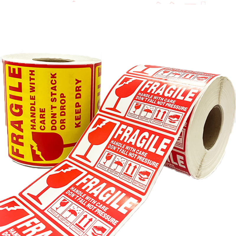 易碎贴易碎品英文标签贴纸 快递物流易碎标警示语贴Fragile Label标贴标识跨境国际物流亚马逊入仓唛头可定制