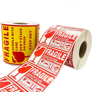 易碎贴易碎品英文标签贴纸 快递物流易碎标警示语贴Fragile Label标贴标识跨境国际物流亚马逊入仓唛头可定制