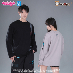 宽松上衣 T恤打底衫 moeyu初音未来霓虹电子乐系列秋季 男女内搭长袖