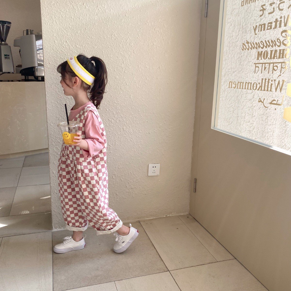 中小童连体裤格子背带裤
