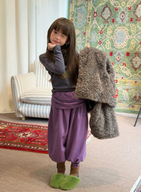 女童冬季韩系套装小香风洋气毛马甲加厚打底衫宽松加绒哈伦萝卜裤