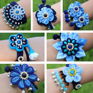 云南大理手工扎染手链草木蓝染花朵手镯蓝白手饰手作饰品手链