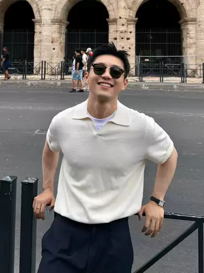 Apricot Seagull V-Neck Fitness Polo Shirt Men's Short-Sleeved Summer High-End Handsome Half-Sleeved Knitted Lapel Slim T-Shirt