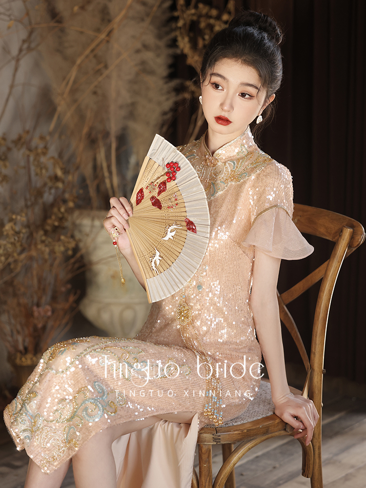 Evening dress, lightweight cheongsam, elite wedding dress, skirt, Chinese style, suitable for teen Evening dress, lightweight cheongsam, elite wedding dress, skirt, Chinese style, suitable for teen