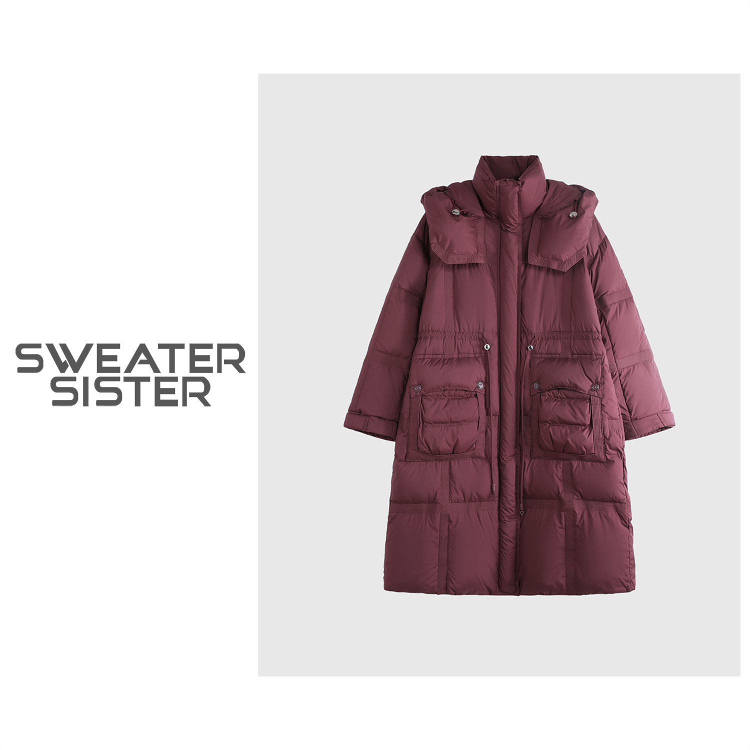 毛衣姐姐 秋冬加厚女士长款羽绒服收腰连帽大口袋羽绒外套209-701