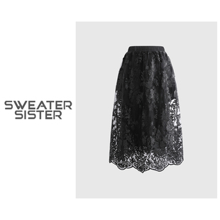 806 蕾丝刺绣半身裙女555 时尚 百搭高腰显瘦中长款